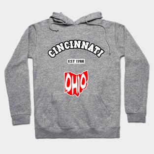 ⚾ Cincinnati Ohio Strong, Red and White Map, Est 1788, City Pride Hoodie